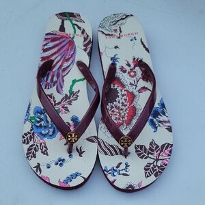 Tory Burch Burgundy Floral Sandals